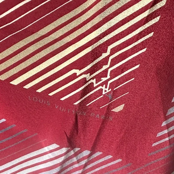 Louis Vuitton Red and Gold Striped Scarf - Picture 2 of 4